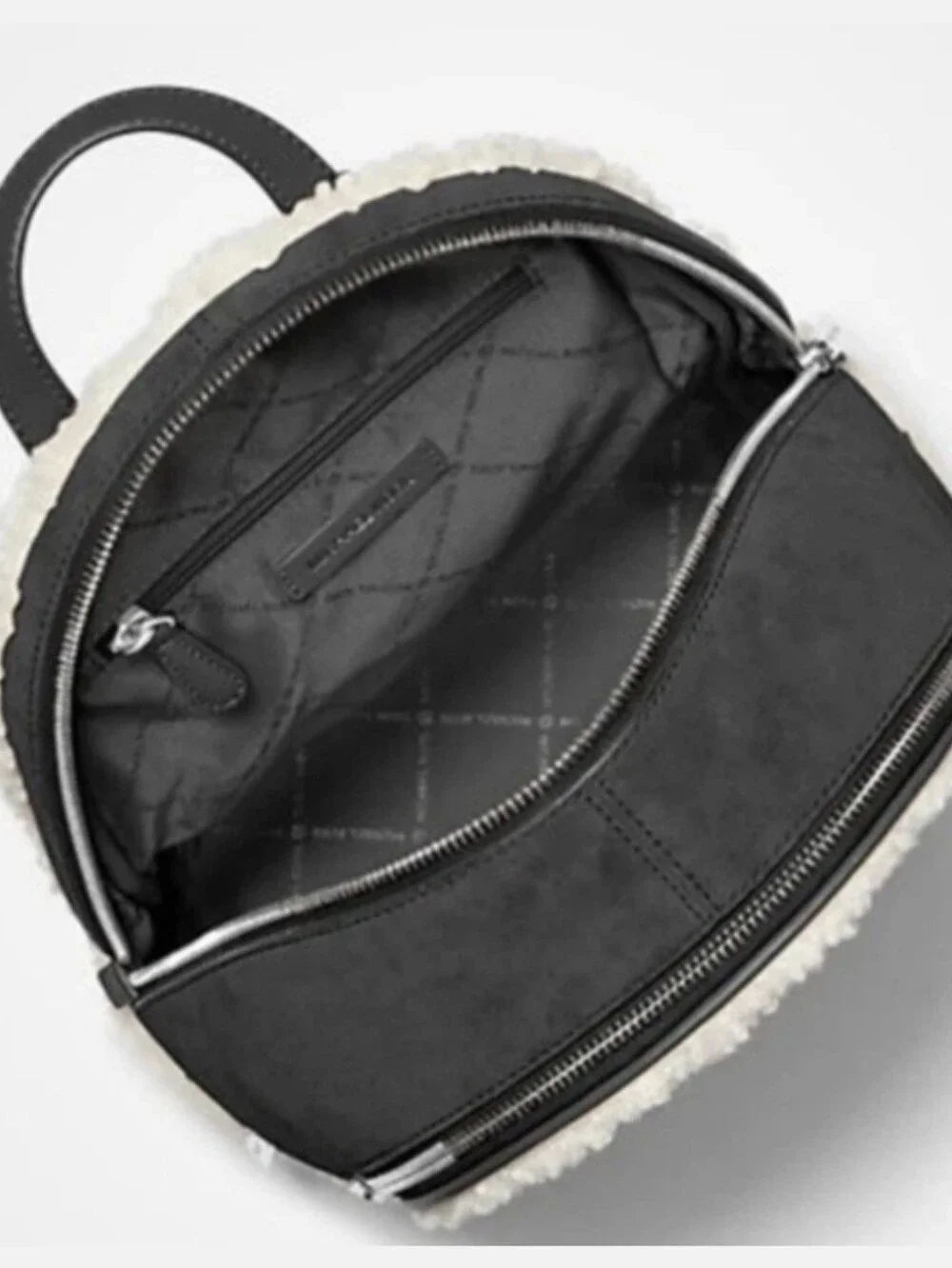 Michael Kors Rhea Black Suede Leather Backpack with Cream Shearling Trim NWT